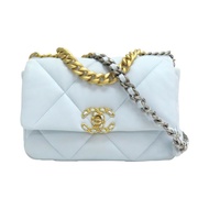 藍色 菱格紋 羊皮 Chanel 19 肩背包 金釦【CHANEL 香奈兒】 AS1160