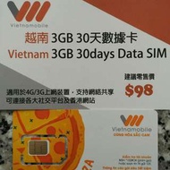 越南 數據卡 30天 3G 3GB 上網卡 SIM Card