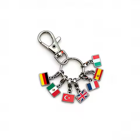 HIPEE 10*6.6mm Country Flag Charms Keychain Stainless Steel Fashion Bagchain Recording Your Travel M