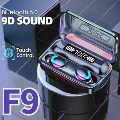 New F9 Bluetooth Headphones 9D Stereo High Bass Sport Earphones Handfree Touch Control Tws Wireless 