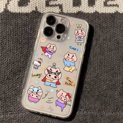 Fat Dudu Left Guard Gate Sunglasses Crayon Shin Chan Phone Case For iPhone 16 15 14 13 12 11 Pro Max