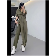 Jumpsuit Women Korean Version Casual Jumpsuit Women Polo Collar Design Niche Straight Pants Slimmer Look Long Legs Fashionable All-Match Pants