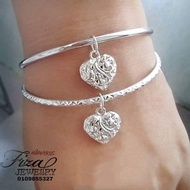 bangle plain charm silver 925, bangle dan charm love kerawang perak 925, bangle love kerawang silver