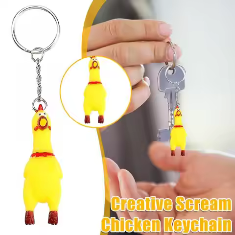 Yellow Shrilling Screaming Chicken Keychain Scream Chicken Voice Chicken Keychain Mini Rubber Squeez
