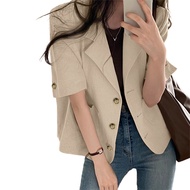 PRETTY Women Korean Daily Casual Suit Short Sleeve Collar Pockets Blazer