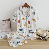 New 100% cotton short-sleeved shorts ladies pajamas set cute cartoon pajamas Japanese simple short p