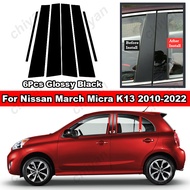 6ชิ้นสีดำมันวาว &amp; คาร์บอนไฟเบอร์พีซีสติ๊กเกอร์วัสดุติดประตูรถ B C เสาปกหลังผลกระจกตกแต่งเสาหน้าต่างตกแต่งเสาอุปกรณ์เสริมสำหรับ Nissan March Micra K13 2010 2011 2012 2013 2014 2015 2016 2017 2018 2019 2020 2021 2022