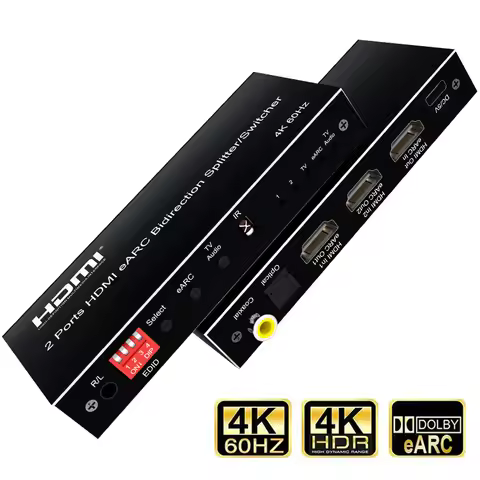 7.1CH HDMI eARC Audio Extractor Switch 2 in 1out 4K 60Hz Bi-direction eARC Toslink SPDIF+COAXIAL Aud