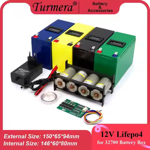 Turmera 12V 7A Lifepo4 Battery Box with 4S 40A Balance BMS 1X4 32650 32700 Holder Switch Displayer R