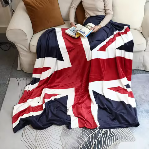 British Flag Flannel Throw Blanket Union Jack Design for Home Office Gifts Thin Quilt for Nap Air Co