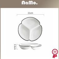 NAMO GIFT- Tableware Piring Hidangan Sekat 3 Keramik List Black&Piring Kotak 1 Sekat Tempat Saus