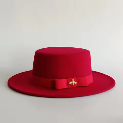 Bee Ribbon Fedora Elastic Ribbon Bow Winter Round Flat Top Bow Elastic Band Unisex Red Jazz Hat Clas