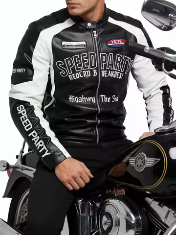 Faux Leather Racing Jacket Oversized Motorcycle Biker Racer Jackets Streetwear Unisex