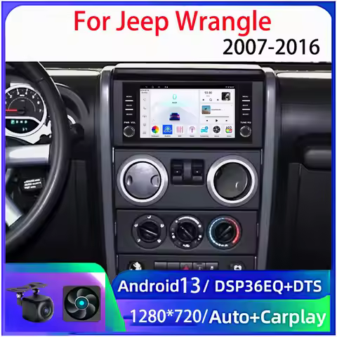 Car Radio 7“ For Jeep Wrangler JK 2007-2016 Carplay Android15 Auto 2 Din GPS Navigator WiFi RDS DSP 