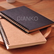 notebook a4 buku tulis a4 buku spiral samping a4 buku catatan a4 - hitam linen bookpaper polos