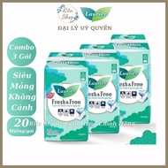 [COMBO 3 GÓI] BĂNG VỆ SINH LAURIER FRESH&FREE SIÊU MỎNG CÓ CÁNH GÓI 20 MIẾNG