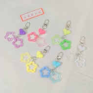 Silver Buckle K71 Color Double Five-pointed Star Keychain Pendant Macaron Resin Love Heart Hanging D