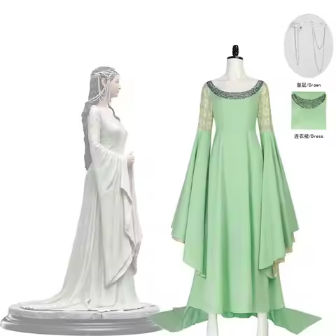 Movies Arwen Cosplay Green long Dresses Wide Sleeve Crown props Elven Princess Lady Costumes Hallowe