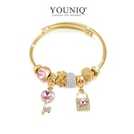 [On Sale] YOUNIQ KEAY Pink Charm 18K Gold Titanium Open Bangle with Cubic Zirconia Key & Lock