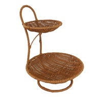 Circular Fruit Vegetable Basket with Stand for Toiletries Brown Candy Holder 2 Layers Height 35cm
