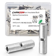 Chanzon 120pcs 16-14AWG Non Insulated Butt Connectors BN2 Pure Copper 0.8mm Thickness Terminal for W