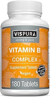 Vitamin B-Complex, 180 Vegan Tablets, All B Vitamins Including B12, B1, B2, B3, B5, B6, B7, B9, Foli