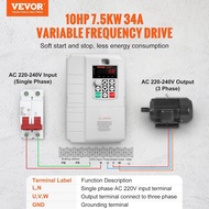 VEVOR VFD 10HP, 7.5KW, 34A, 1 Phase 220V-240V Input to 3 Phase 220V-240V Output Variable Frequency D