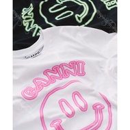 Domestic Ready Stock Ganni 22 New Style White Smiley Print Round Neck Casual Loose Short-Sleeved T-S