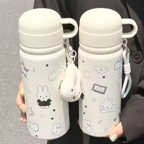 Anime Cartoon Kawaii Thermos Cup Miffy Cute Ins Stainless Steel Straw Large Capacity Separation Make