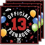 Pack of 20 Napkins 13th Birthday Boy Girl 33 x 33 cm Black Red 13th Birthday Napkins