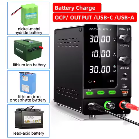 2024 Newest Model Battery Charge LAB DC Power Supply Adjustable OCP Output Switch USB Type-C Quick C