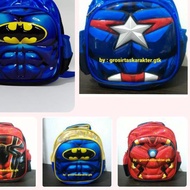 Yu7 PAUD Child School Bag Character Captain Ironman Cars Spiderman Batman 27cm Backpack Boys Back