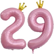 40 Inch Pink Crown Number 29 Balloons, 29th Large Foil Helium Balloons, Pink 29th Celebration Decor 