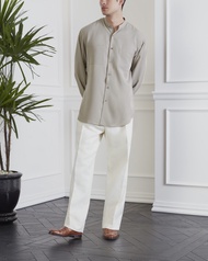 WARDROBE MINISTRY - เสื้อเชิ้ตคอจีน The Garden Band-Collar Tencel Shirt in Taupe