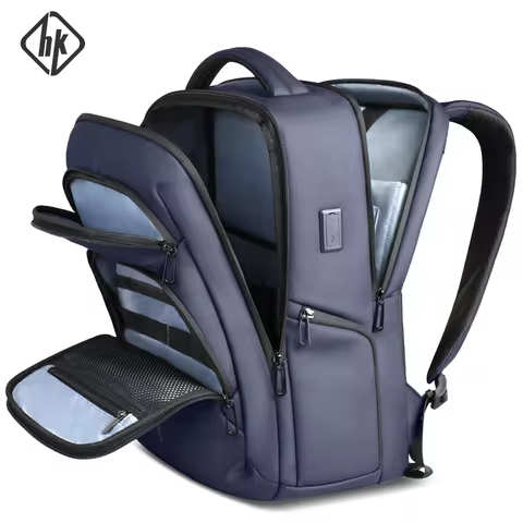 HK Business Travel Backpack Men Waterproof 17.3 Inch Laptop Backpack with USB Port Casual Daypack fo