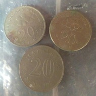 3pcs Koleksi Uang Koin Manca Negara Malaysia Pecahan 20 Sen