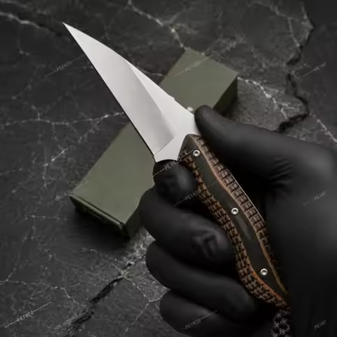 2388 Fixed Blade Outdoor Knife 8Cr13Mov Steel Blade Textured Mikata Handle 6.14 Inch Full Tang Compa