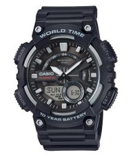 CASIO WATCH 卡西歐悍將世界時間潮男灰黑必買雙顯運動電子腕錶 型號：AEQ-110W-1A【神梭鐘錶】