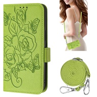 Flip Case for Samsung Galaxy S25 S24 Plus Ultra Edge FE Card slot wallet with rose pattern PU leathe