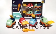 Mainan Bongkar Pasang DIY Fun Cartoon Car 4 Pcs