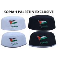 Kopiah Putih Hitam Logo Sulam Palestin Exclusive, Kupiah Palestine