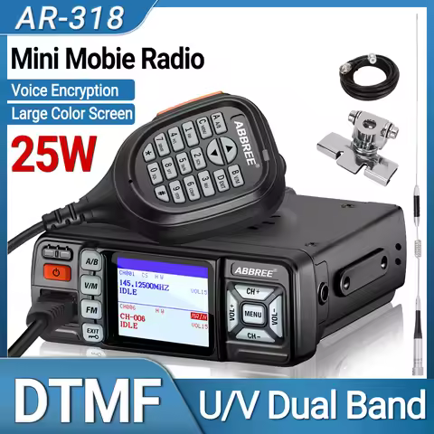 ABBREE AR-318 Mini Mobile Radio 25W U/V Band Long Range Dual Mode Watch DTMF Voice Encryption Car Wa