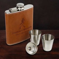 7 Oz Stainless Steel Leather Hip Flask Bottle with Shot Glass