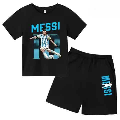 Summer Messi Print Fashion Children Teen T Shirt Summer Kid Boy Girl Clothes T-shirt + Shorts 2pcs S