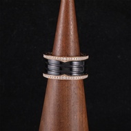 BVLGARI(寶格麗) B.ZERO1 彈簧戒指 四圈 雙邊鑽 18K玫瑰金/鑽石/黑陶瓷 57 玫瑰金 鑽石/18K/黑陶瓷