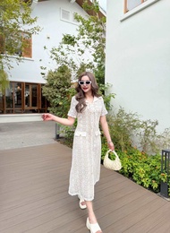 A809 เดรสลูกไม้ เกรดพรีเมี่ยม กระดุมหน้า ปกหลัง