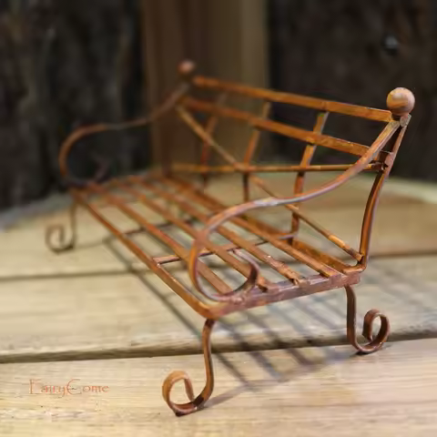 Fairy Garden Miniature Bench Metal Rusty Mini Figurines Garden Items Zen Patio Furniture Accessories