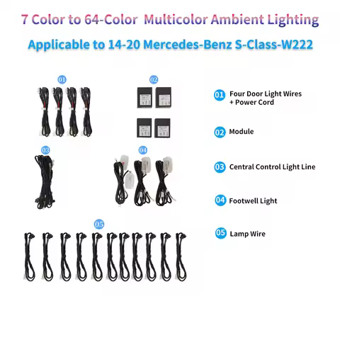 for Mercedes Benz S-Class W222 7 Colors 64 Colors LED Ambient Light Colorful W222 Car Atmosphere Lig