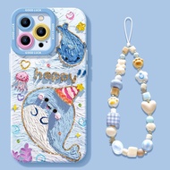 Cute Whale 16promax Phone Case 16plus Silicone 15Pro Blue All-Inclusive Protective Case
