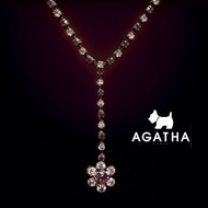 🐾法國AGATHA璦嘉莎狗狗| 紫粉色水鑽Y字項鍊Size:45cm#二手